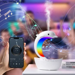 dolphin anti gravity water droplet humidifier bluetooth speaker, light tone humidifier, colorful lights, for home deco, gift