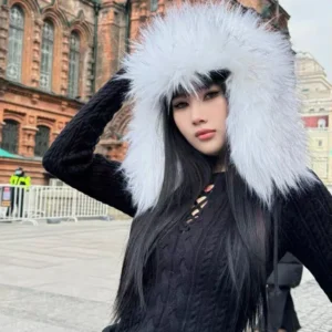 luxury fluffy faux fur hat winter thicken warm hat fashion wide brim beanies pullover caps outdoor windproof plush russian cap