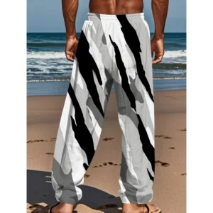 2025 men's casual loose fit drawstring pants 3d print polyester athletic trousers straight leg retro drape style sportswear