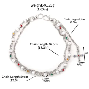 exquisite luxury imitation pearl keychain wallet belt chain men women punk trousers hipster pant chain bag charm hiphop jewelry