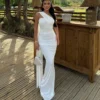 luxurious women's evening dresses solid color halterneck dress backless streamer slit temperament long dress for women