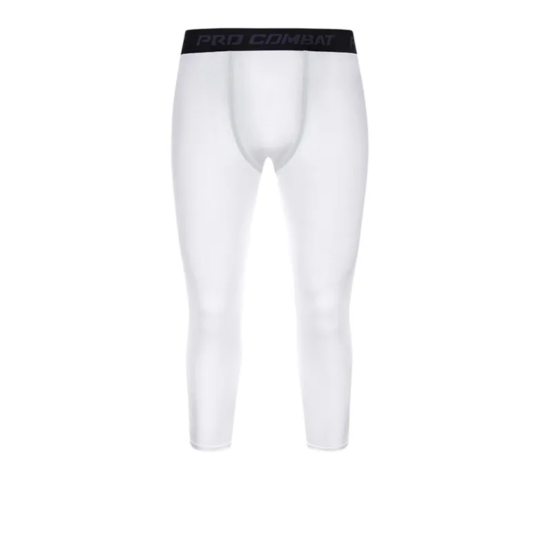 men base layer 3/4 cropped pants black tight training bottoms fitness running basketball white sports underwear s m l xl 2xl 3xl