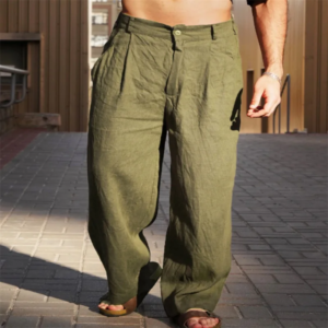 spring summer new fashion men's solid color simple basic breathable loose wide leg straight linen trousers male clothes pants