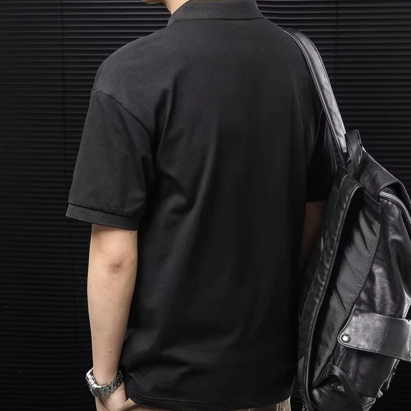 high quality polo shirt men japan fashion clothes white short sleeve casual fit slim man embroid polo shirt button collar tops