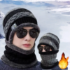 2pcs winter warm knitted hat scarf set thicken velvet lined winter hats men and women ear protection cap neck warmer beanies