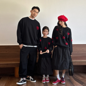 family look mom and daughter dad son clothing set long sleeve heart warm sweatshirt and bottom matching clothes new year outfit