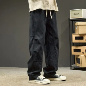 men cargo pant long wide leg pants casual loose straight trousers pockets splice solid high waist regular autumn winter