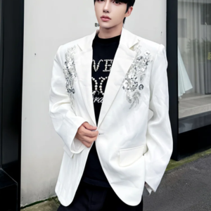 men's 2025 autumn new sequin embroidered suit jacket men's light luxury blazers male solid color sparkling trendy tailored coats