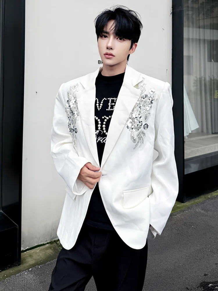 men's 2025 autumn new sequin embroidered suit jacket men's light luxury blazers male solid color sparkling trendy tailored coats